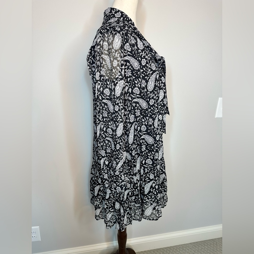 Sz XS Cleobella Betz Mini dress black white paisley long sleeve button down - Picture 5 of 12